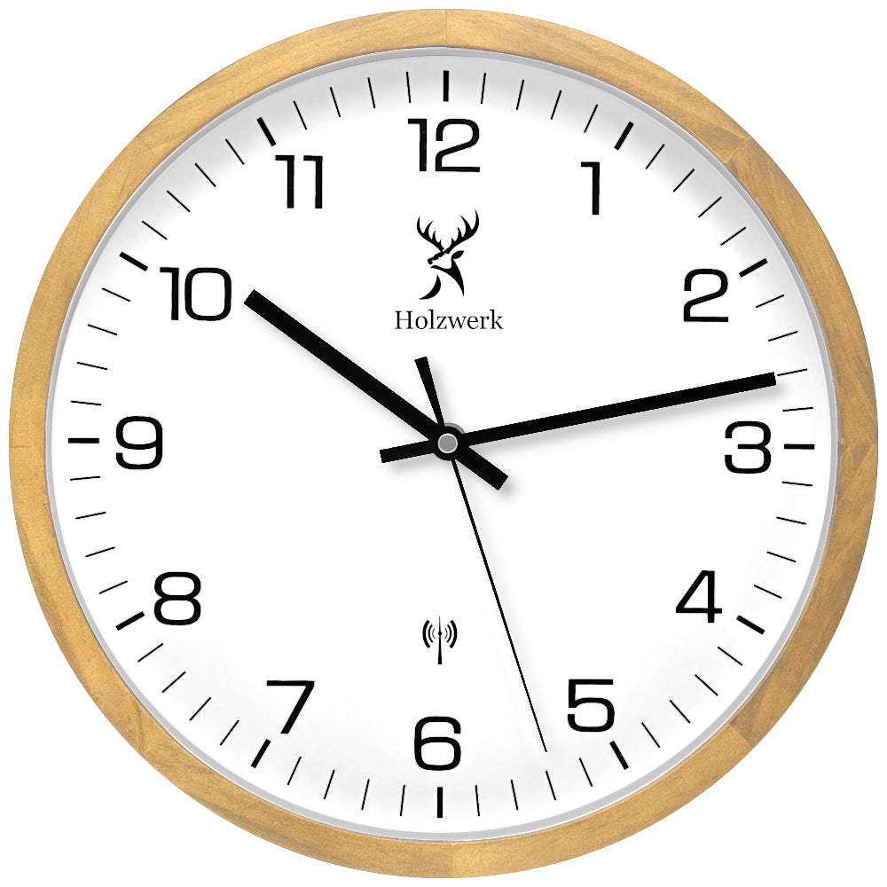 Holzwerk ARNSBURG Funkwanduhr aus Holz mit Ziffern, beige