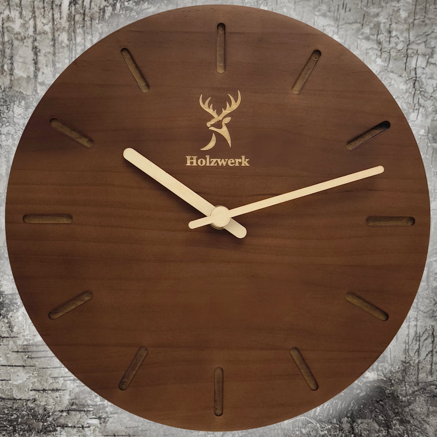 Holzwerk HEIDELBERG moderne Holz Wanduhr, lautlos, geräuschlos, leise, Quarz Designer Wand Holzuhr ohne Tick Geräusche, dunkel braun beige, von vorne
