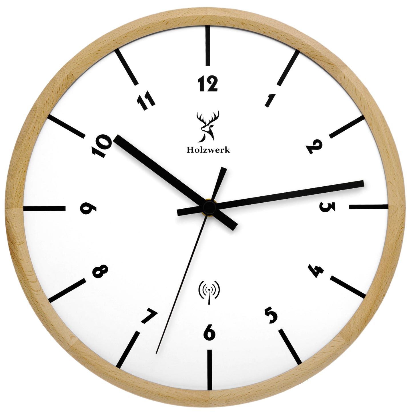 Holzwerk MARBURG Holz Funkwanduhr, moderne Designer Wanduhr, 25 cm Holz Funk Wand Uhr lautlos ohne Tick Geräusche, beige, weiß, schwarz, Hauptbild