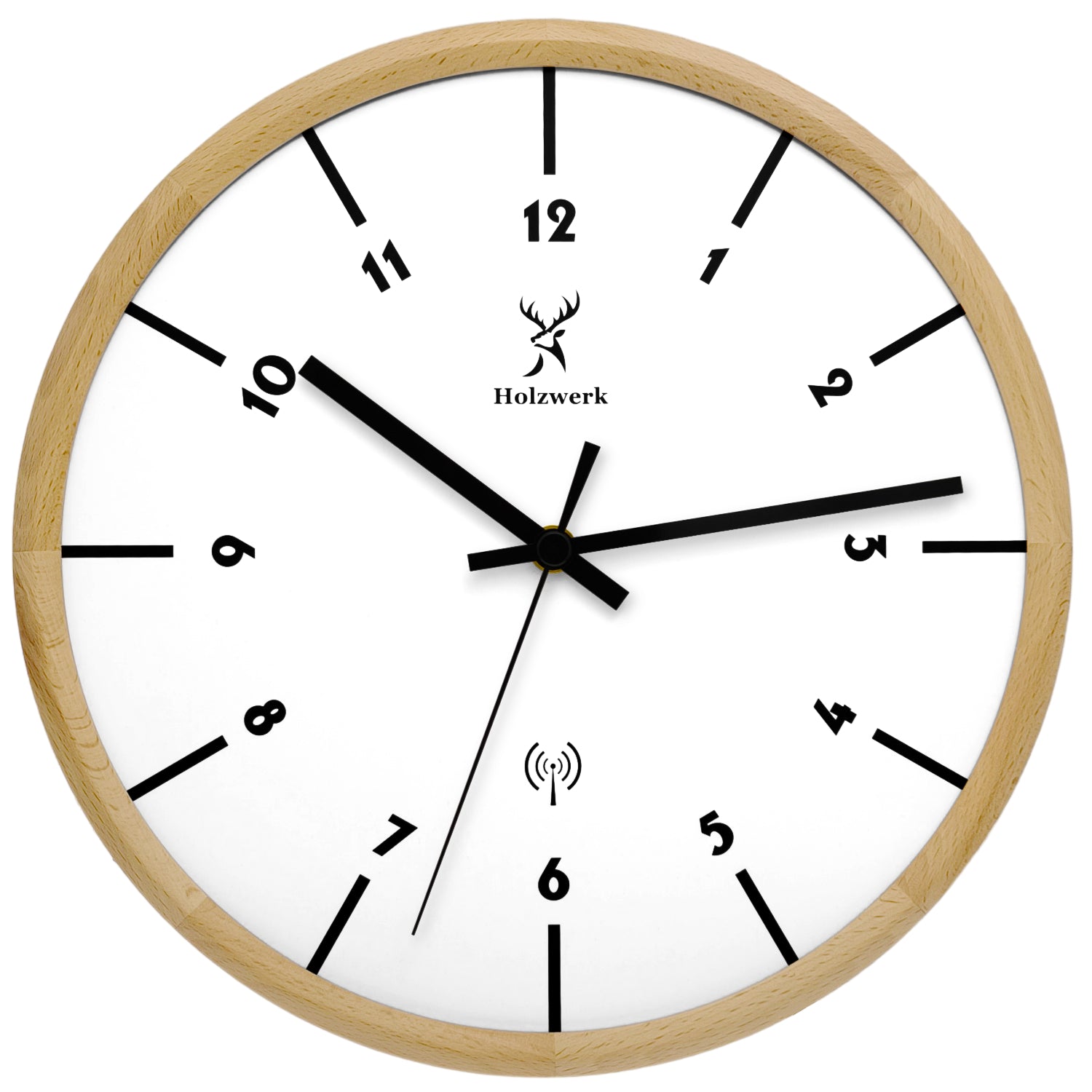 Holzwerk MARBURG Holz Funkwanduhr, moderne Designer Wanduhr, 25 cm Holz Funk Wand Uhr lautlos ohne Tick Geräusche, beige, weiß, schwarz, Hauptbild