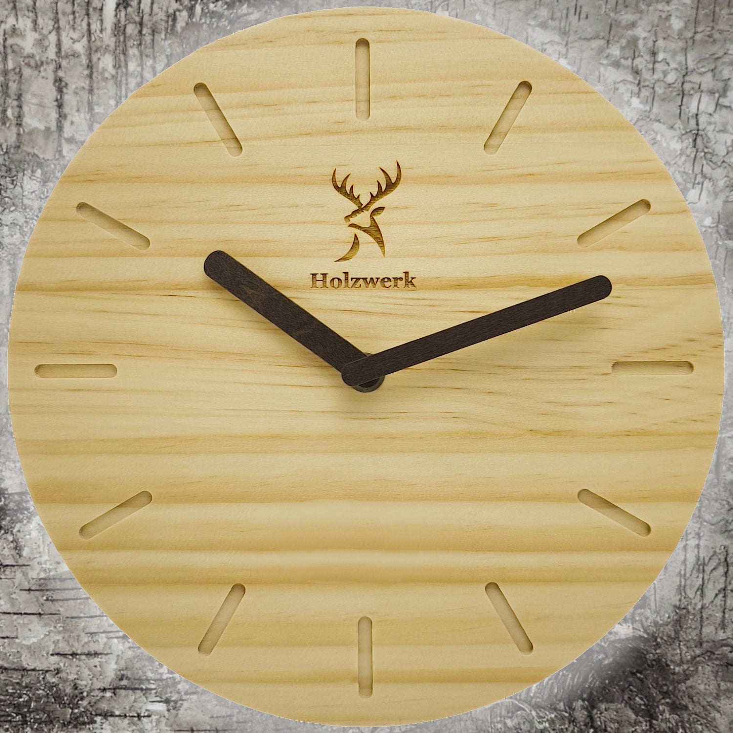 Holzwerk OLDENBURG moderne Holz Wanduhr, lautlos, geräuschlos, leise, Quarz Designer Wand Holzuhr ohne Tick Geräusche, beige, dunkel braun, von vorne