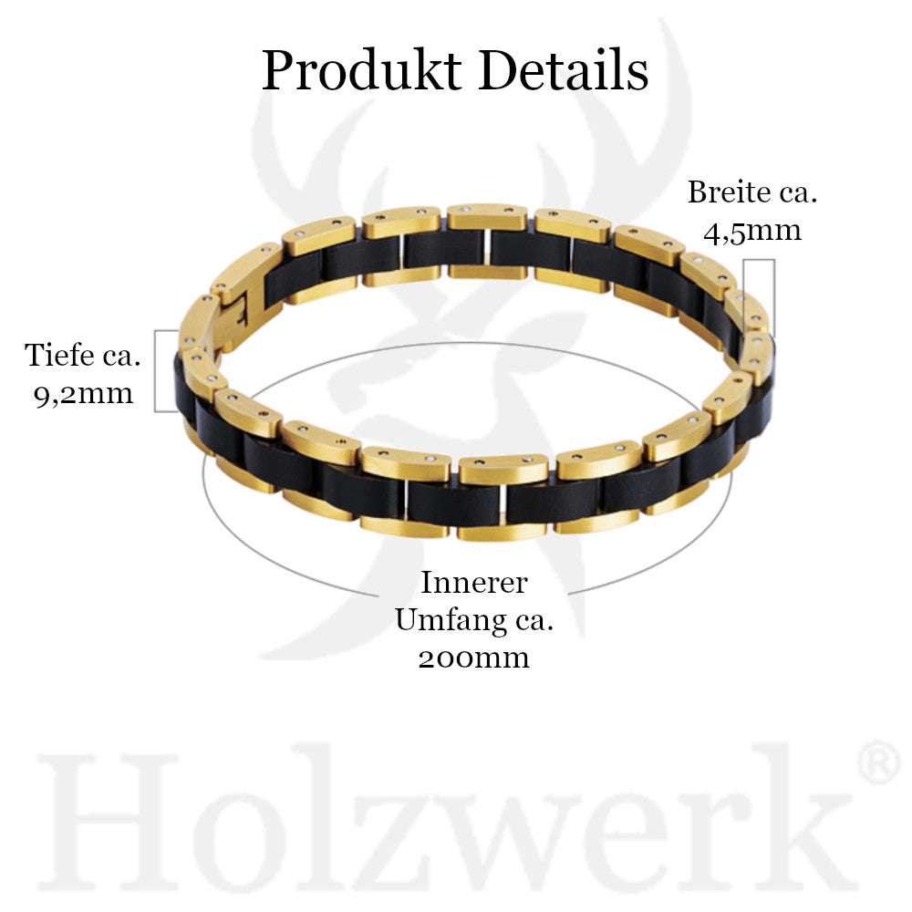 Holzwerk TEGERNSEE Damen und Herren Holz & Edelstahl Armband in gold, schwarz, Produkt Abmessungen