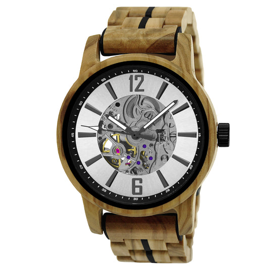 Holzwerk men's mechanical automatic wooden watch beige silver grey