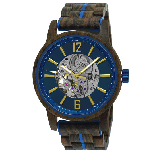 Holzwerk men's mechanical automatic wooden watch brown blue gold