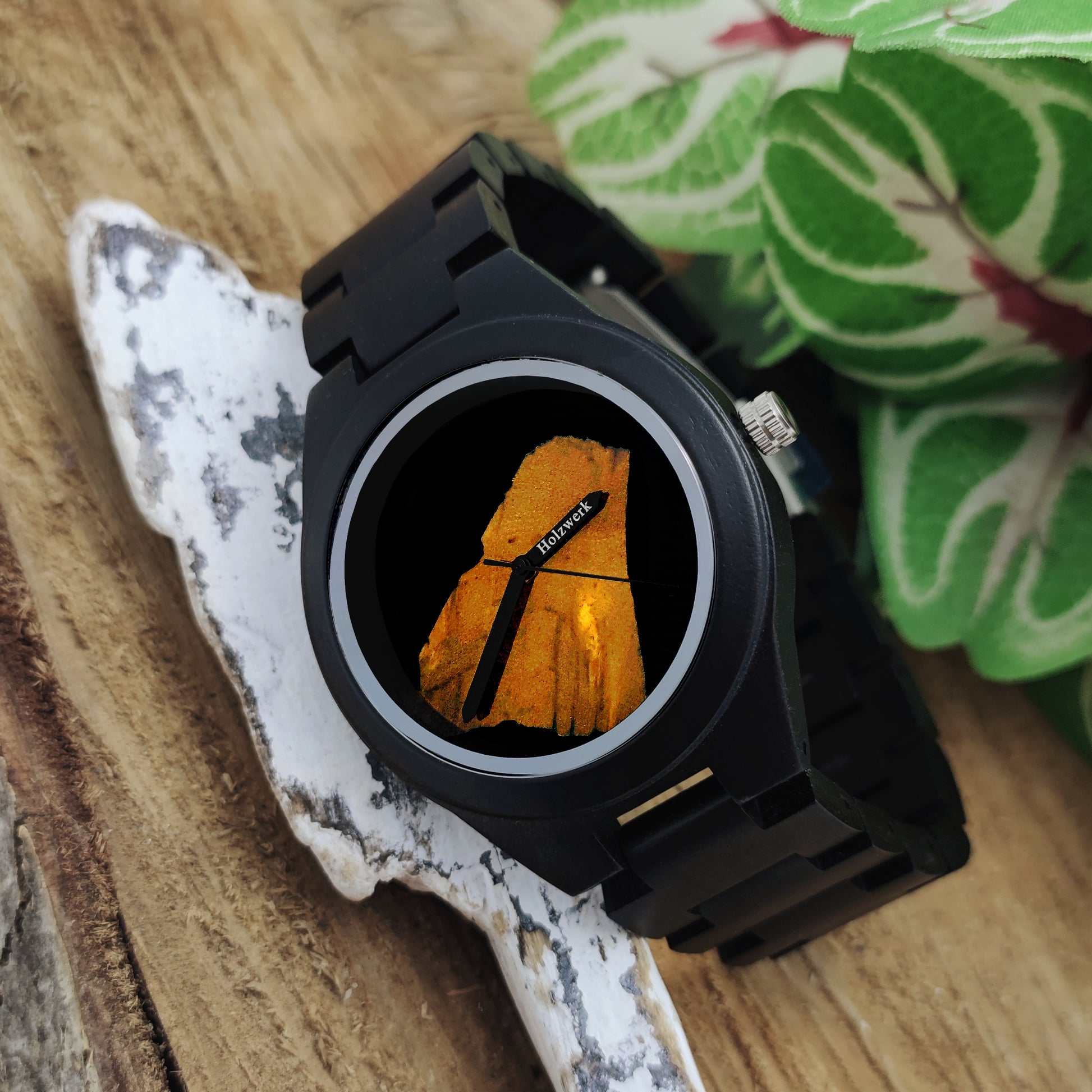 Holzwerk Damen & Herren Holzuhr Holz Epoxidharz Armbanduhr Schwarz