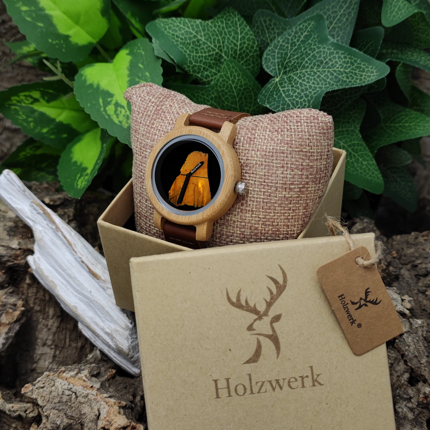 Holzwerk Damen Holzuhr kleine Leder Epoxidharz Armbanduhr Braun Schwarz