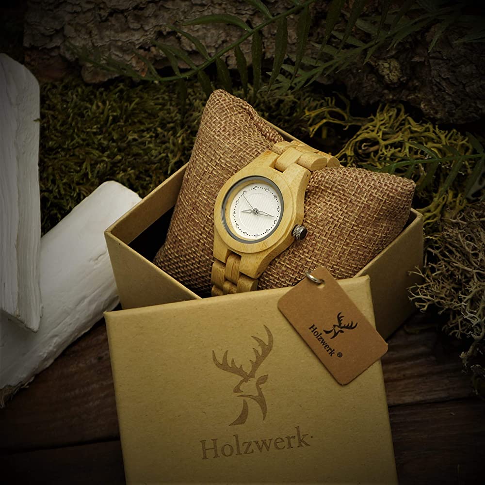 Holzwerk Damen Holzuhr kleine Holz Designer Armbanduhr Beige Weiß - Holzwerk