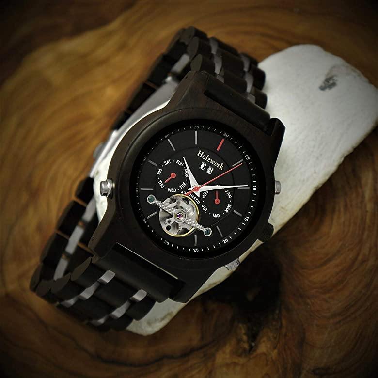 Holzwerk Herren Automatik Datum Holzuhr Holz Uhr Schwarz Rot