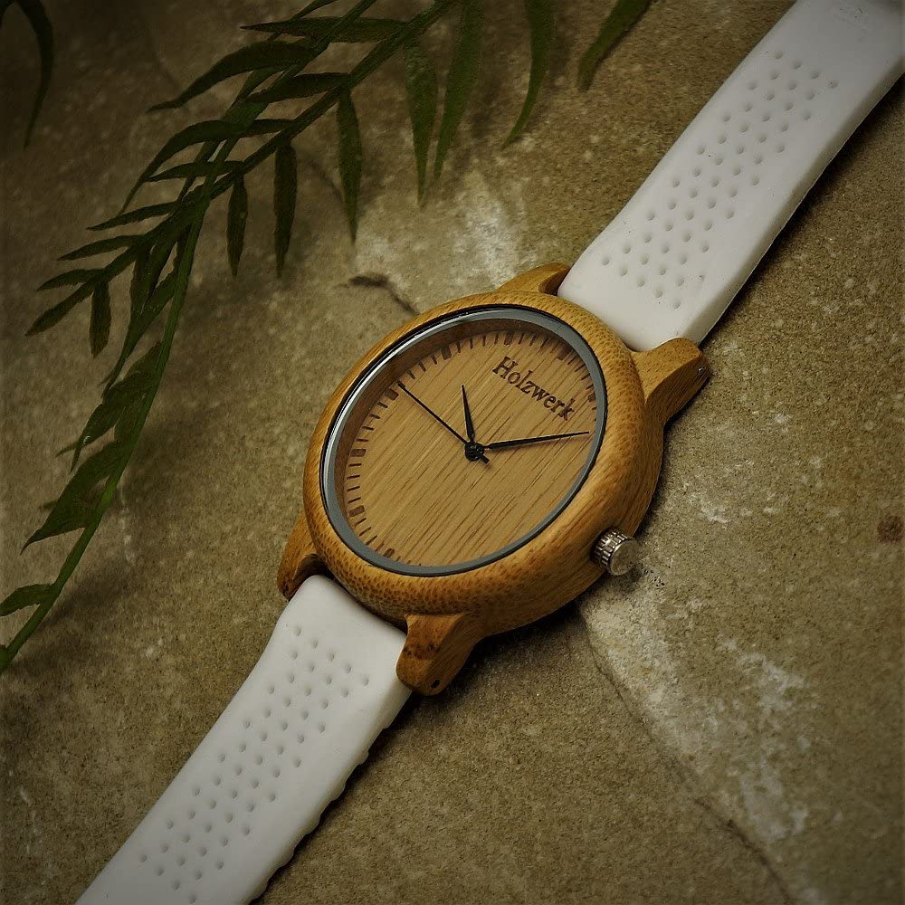 Holzwerk Damen & Herren Holzuhr Holz Silikon Armbanduhr Weiß Beige - Holzwerk