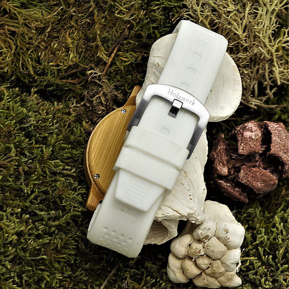 Holzwerk Damen & Herren Holzuhr Holz Silikon Armbanduhr Weiß Beige - Holzwerk