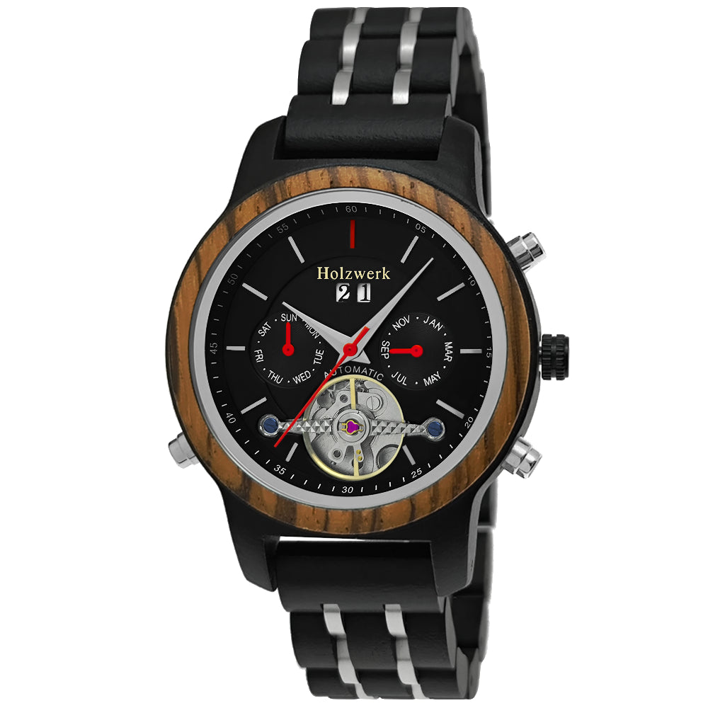 Reloj Holzwerk para hombre reloj automático de madera con fecha en color marrón oscuro