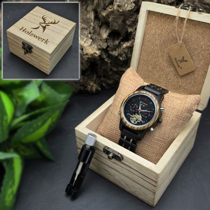 Holzwerk men's watch wood automatic watch with date in dark brown