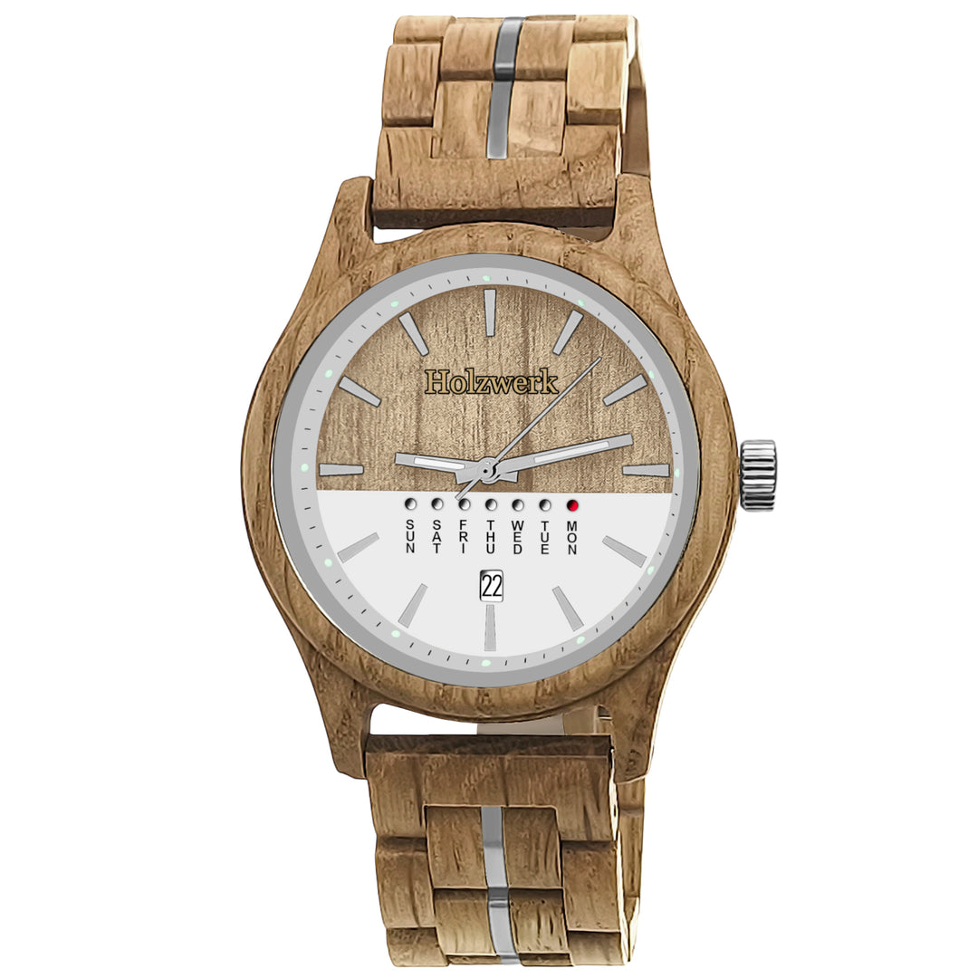 Holzwerk BONN Damen Herren Holz Uhr mit Datum, beige