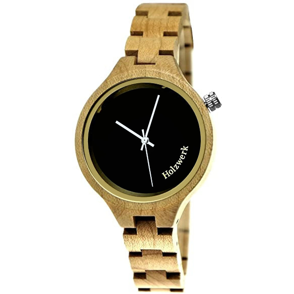 Holzwerk women's wooden watch small wooden designer wristwatch beige black gold