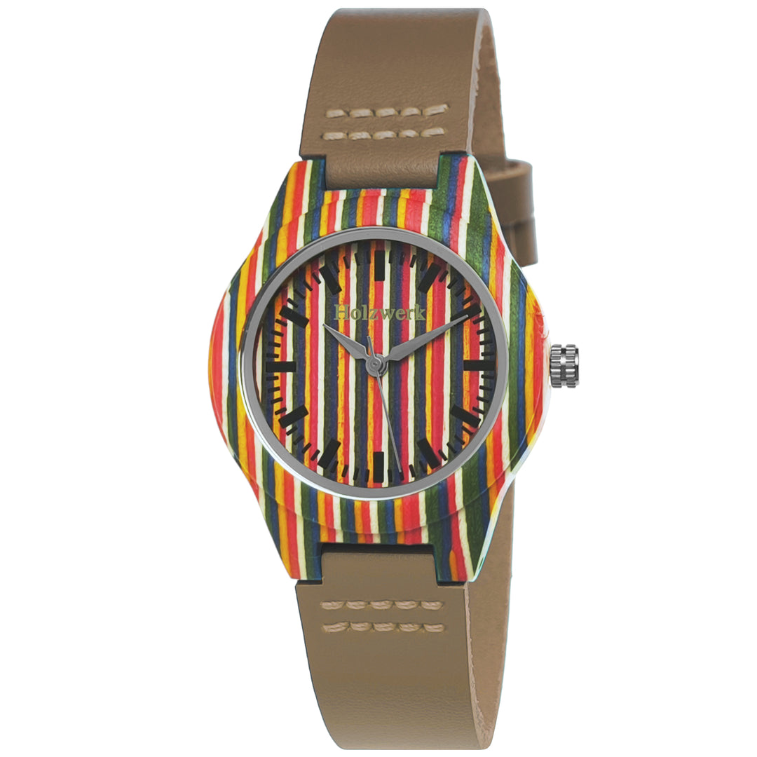 Holzwerk LINZ BROWN kleine bunte moderne Holz Armband Uhr, braun