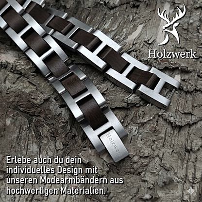Holzwerk SILBERSEE silber-braunes  Holz Armband aus Zebraholz und Edelstahl, Detailansicht der Gliderkonstruktion