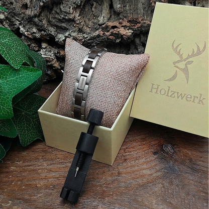 Holzwerk SILBERSEE silber-braunes  Holz Armband aus Zebraholz und Edelstahl in Holzwerk Verpackung mit Armbandkürzer