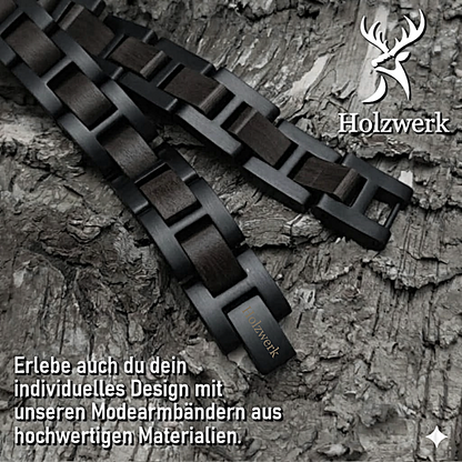 Holzwerk UNTERSEE schwarzes  Holz Armband aus Ebonyholz und Edelstahl, Detailansicht der Gliederkonstruktion