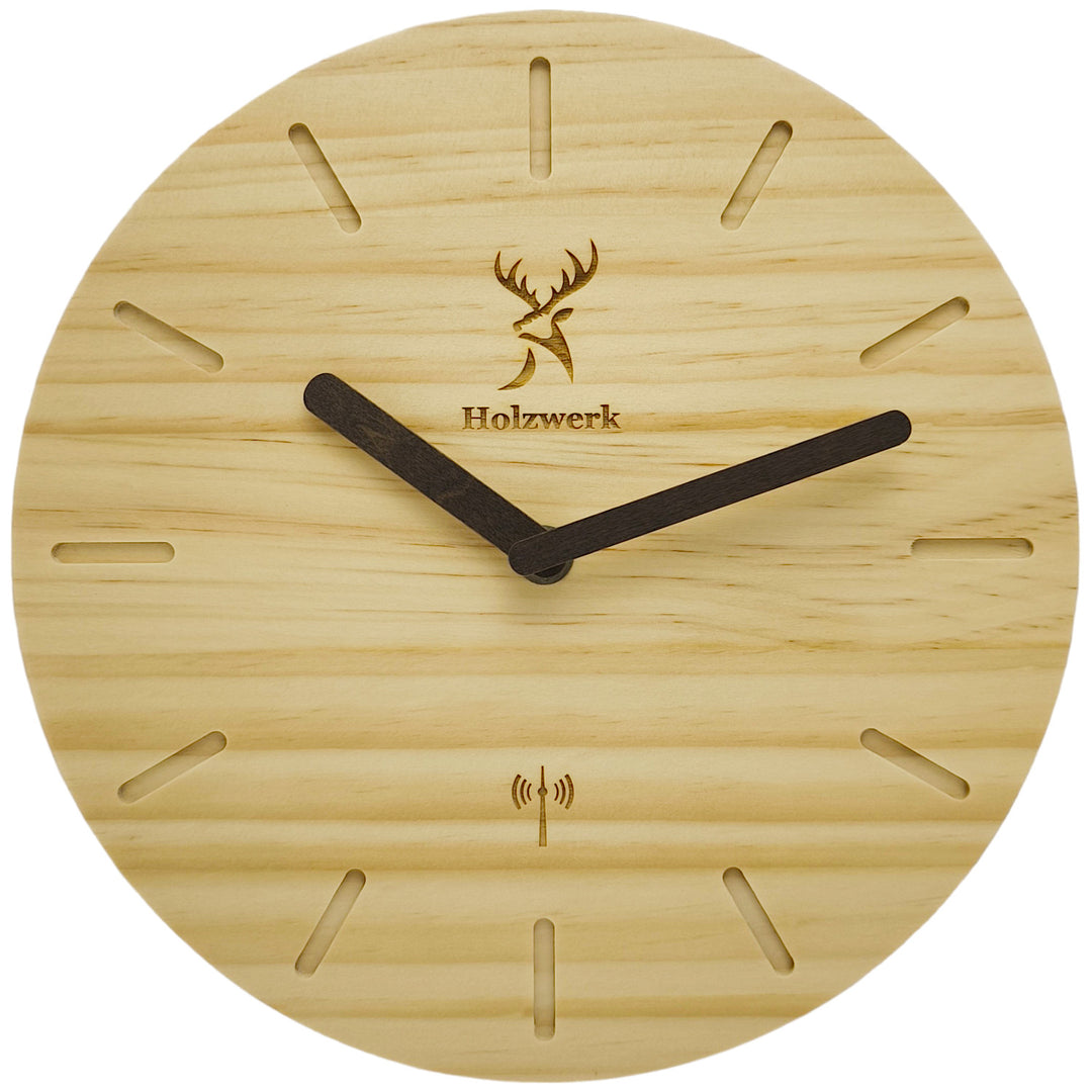 Horloge murale en bois Holzwerk WARBURG (FUNK), logo tête de cerf