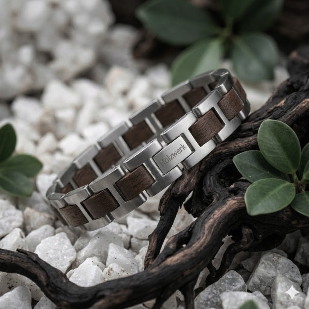 Holzwerk WERLSEE silber & braunes Holz Armband aus Walnussholz und Edelstahl, Lifestyle Foto