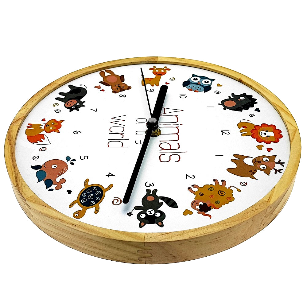 Wooden wall clock animals fox lion bear owl etc. Wooden children's clock
