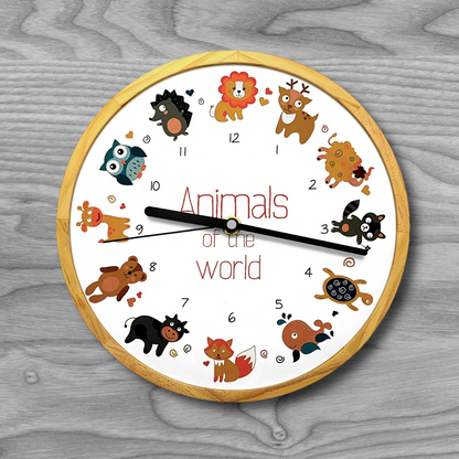 Wooden wall clock animals fox lion bear owl etc. Wooden children's clock