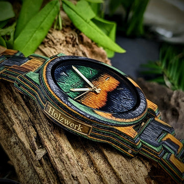 Holzwerk WIESMOOR Damen Herren Holz Uhr in Tarn Farben oliv, schwarz