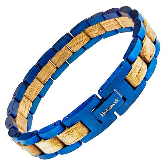 Holzwerk CHIEMSEE Damen und Herren Holz & Edelstahl Armband in blau, beige, Hauptbild