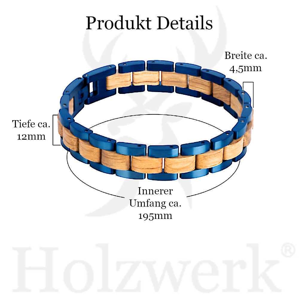 Holzwerk CHIEMSEE Damen und Herren Holz & Edelstahl Armband in blau, beige, Produkt Abmessungen