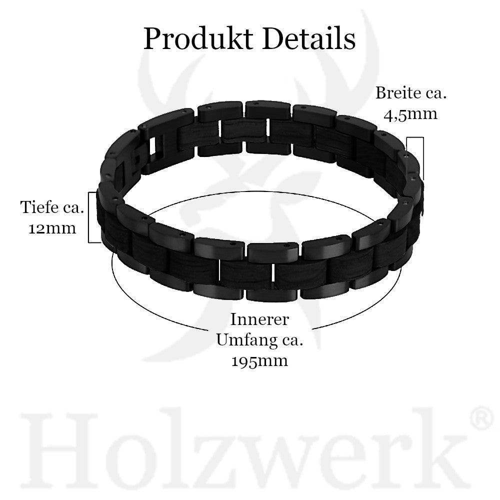 Holzwerk BODENSEE Damen und Herren Holz & Edelstahl Armband in schwarz, Produkt Abmessungen