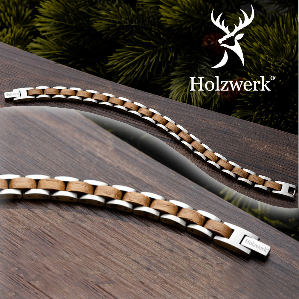 Holzwerk AMMERSEE Damen und Herren Holz & Edelstahl Armband in silber, braun, Ansicht von Oben