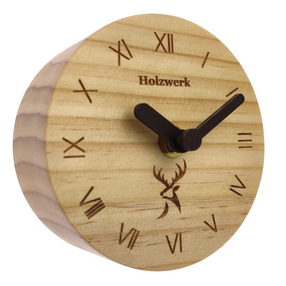 Holzwerk designer retro Holz Tischuhr Beige Rund römische Ziffern - Holzwerk 