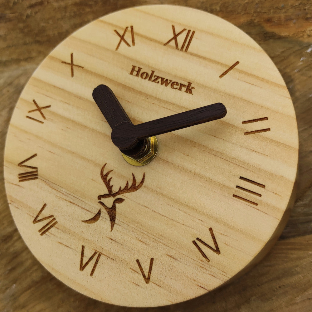 Holzwerk designer retro Holz Tischuhr Beige Rund römische Ziffern - Holzwerk 