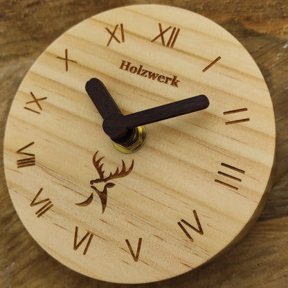 Holzwerk designer retro Holz Tischuhr Beige Rund römische Ziffern - Holzwerk 