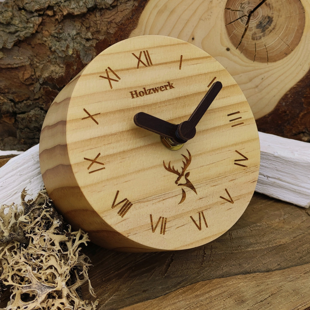 Holzwerk designer retro Holz Tischuhr Beige Rund römische Ziffern - Holzwerk 