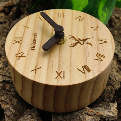 Holzwerk designer retro Holz Tischuhr Beige Rund römische Ziffern - Holzwerk 