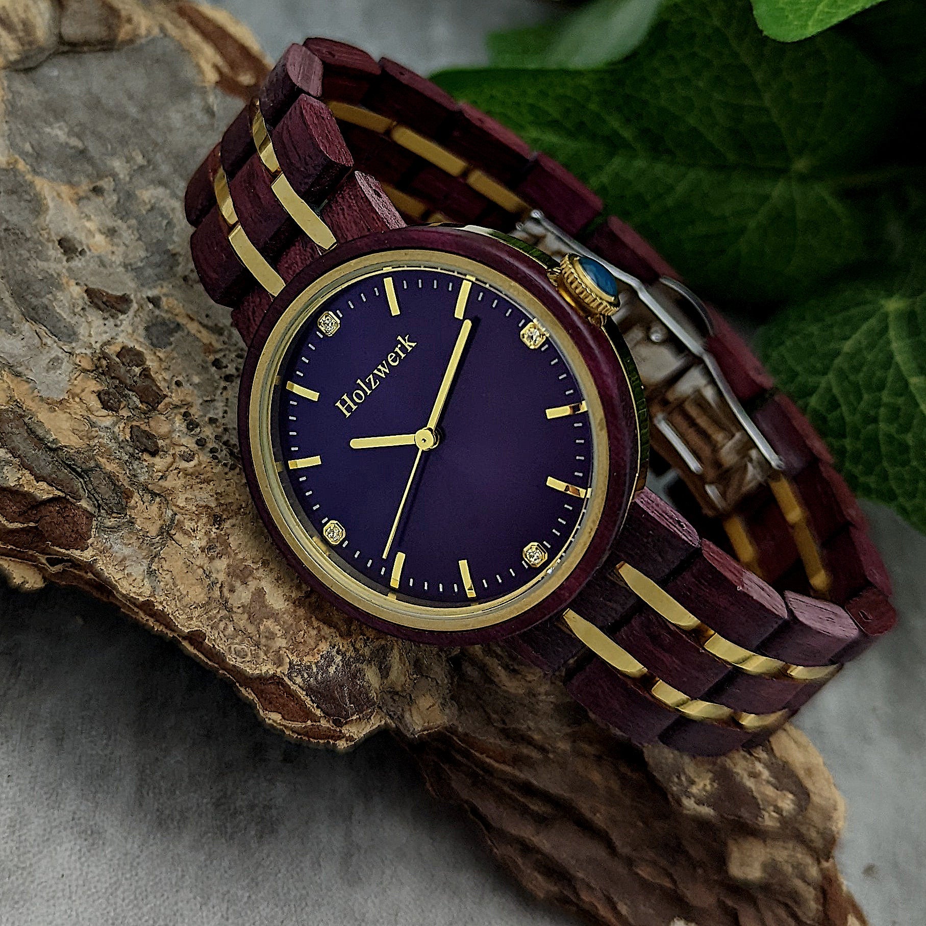 Holzwerk Damen Holzuhr Holz Designer Damenuhr Braun Lila Gold