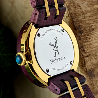 Holzwerk Damen Holzuhr Holz Designer Damenuhr Braun Lila Gold