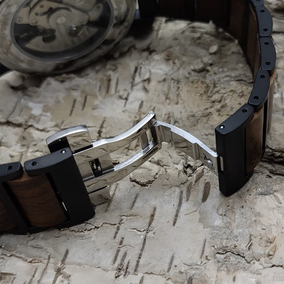 Holzwerk men's mechanical automatic wooden watch black brown