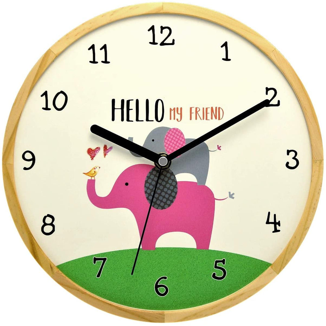 Holzwerk ELEFANTS Kinder Wand Uhr mit kleinen Elefanten aus Holz, weiß