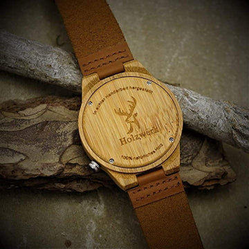 Holzwerk ESCHWEGE Holz Uhr mit Leder Armband in beige und braun