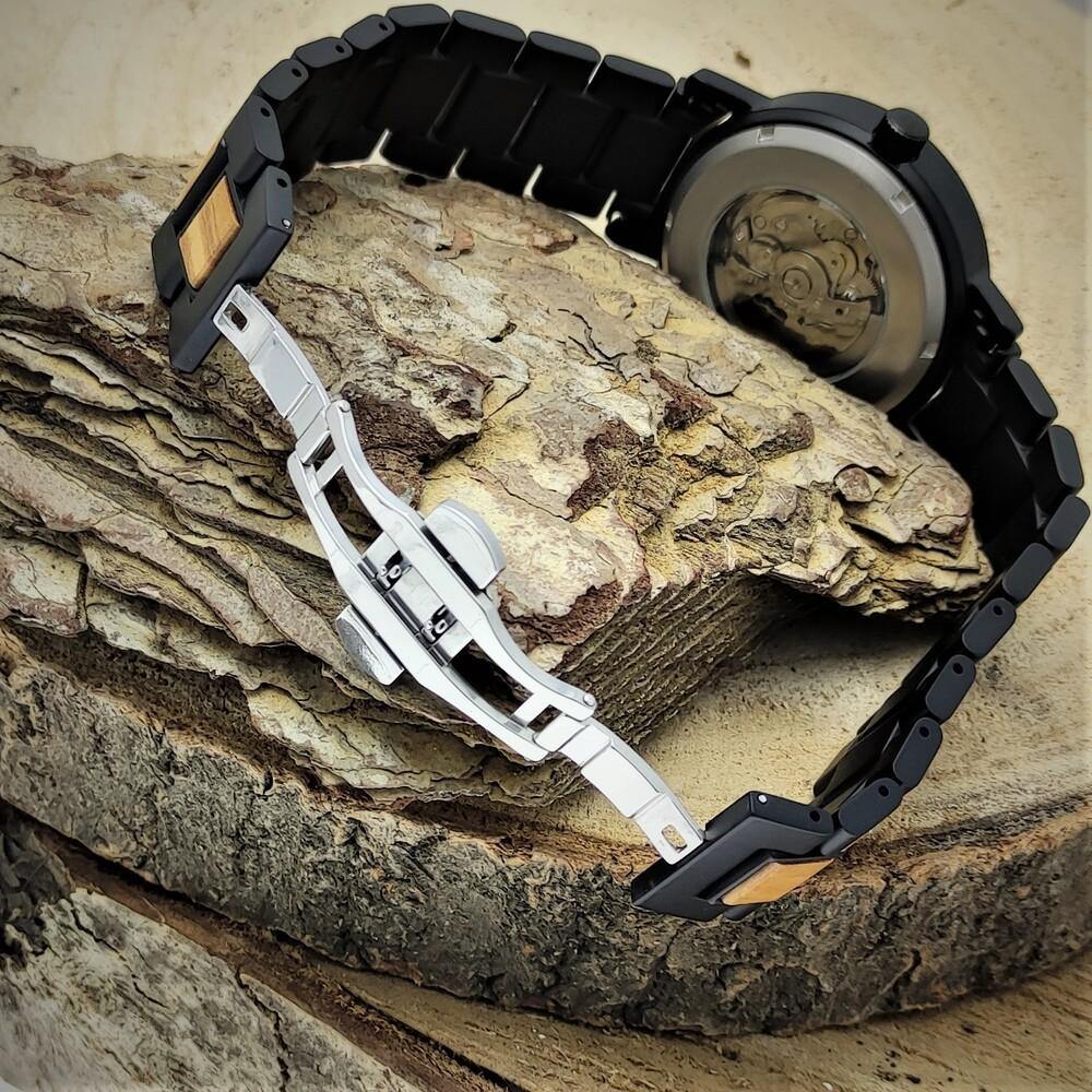 Holzwerk DORNBURG Damen, Herren Automatik Holz & Edelstahl Armband Uhr, moderne Automatikuhr, modische Armbanduhr in schwarz, beige, weiß, Doppelfaltschließe