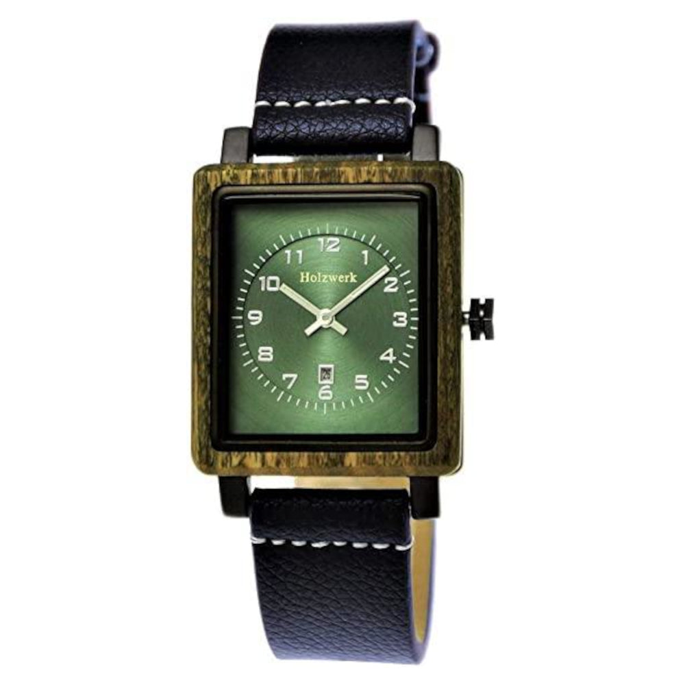 Holzwerk Damen & Herren Holzuhr Leder Uhr mit Datum in Blau Braun Grün