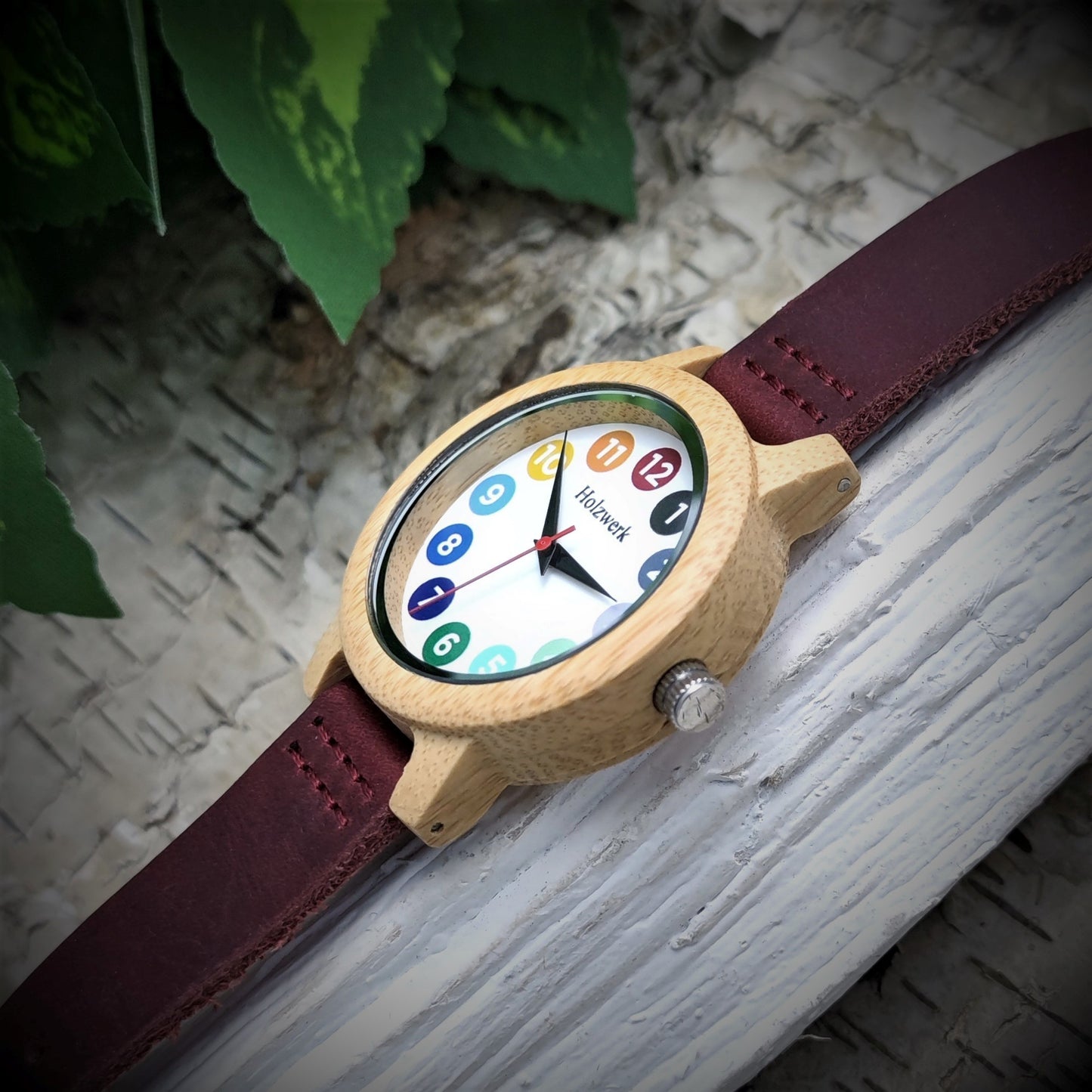 Holzwerk reloj de mujer pequeño colorido reloj de madera para mujer blanco rojo oscuro