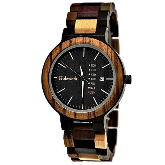 Holzwerk NEUMARK Damen, Herren Holz Armband Uhr mit Datum, moderne Damenuhr, Designer Holzuhr, modische Armbanduhr in schwarz, Walnuss braun, Hauptbild