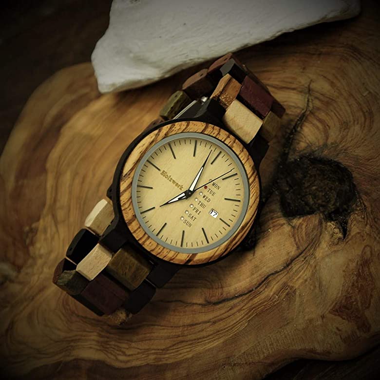 Holzwerk Herrenuhr Matrix Holz Design mit Datum in Braun Beige - Holzwerk 