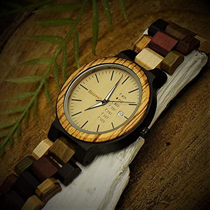 Holzwerk Herrenuhr Matrix Holz Design mit Datum in Braun Beige - Holzwerk 