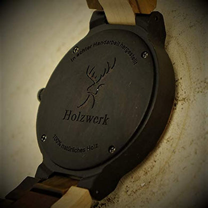 Holzwerk Herrenuhr Matrix Holz Design mit Datum in Braun Beige - Holzwerk 