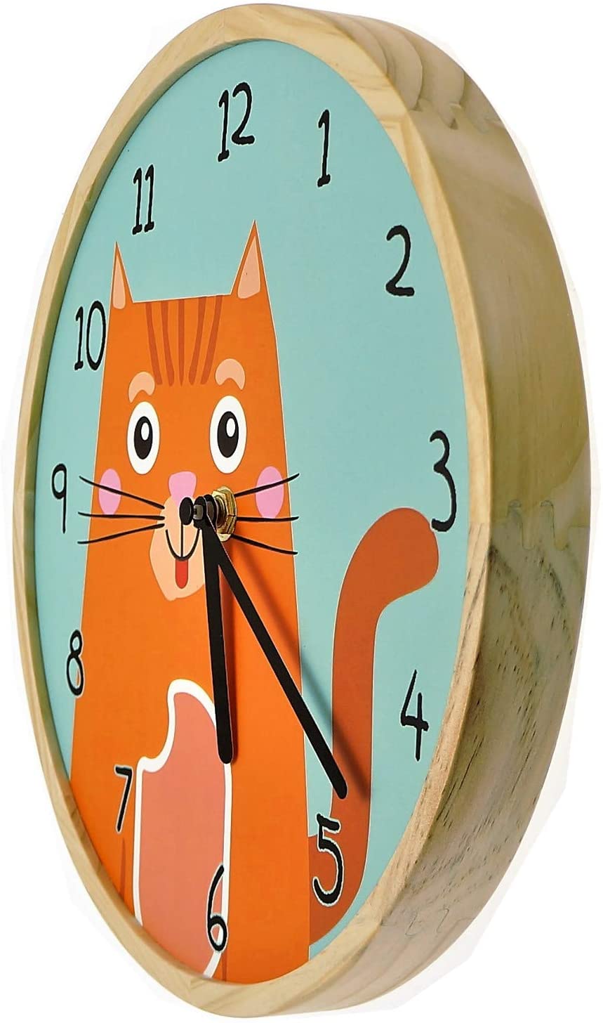 Holzwerk Wanduhr Katze Tiere Holz Kinder Kätzchen Orange Uhr - Holzwerk 