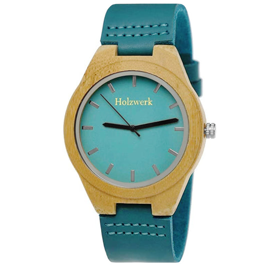 Holzwerk Damen & Herren Designer Holzuhr Holz Leder Uhr Beige Tuerkis - Holzwerk 